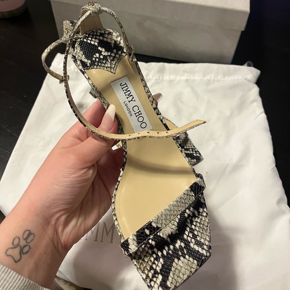 Jimmy Choo Black & Taupe Snake Marin 90 Heeled Sandals Size 37 - Picture 4 of 9